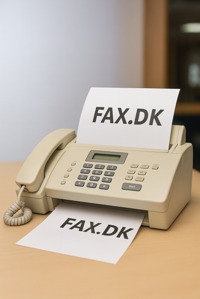 Hvid fax-maskine - illustration på websitet FAX.DK hvor der beskrives hvordan man kan sende en fax uden en faxmaskine, nemlig med computer eller smartphone