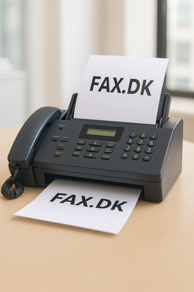 Sort fax-maskine - også illustration til websitet FAX.DK som hjælper med at få sendt en fax blot med en computer eller en mobiltelefon